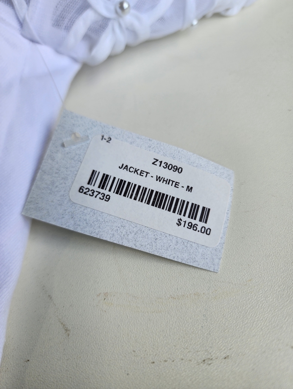 NWT AZI "Renee" White Denim JacketLace Sheer Sleeves Stretch Sz M - Picture 10 of 16